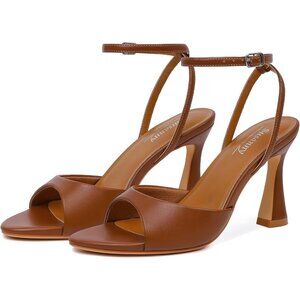 Women's Open Toe Strappy Block Ankle Strap Dark Brown Hight Heeled Sandals Shoes